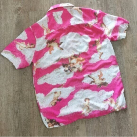 Urban Outfitters hot pink cherub short sleeve button down shirt - Picture 7 of 7